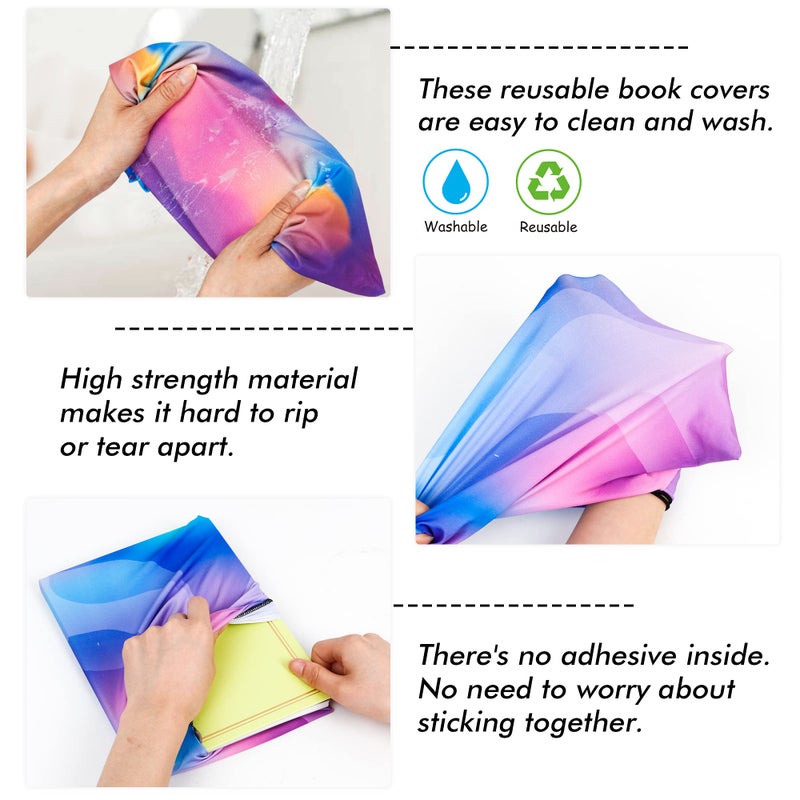 Feela 7 Pack Jumbo Feela Stretchable Fabric Book Covers, Washable Durable Reusable Nylon Covers for Hardcover Textbooks Notebooks up to 9'x11' - Image 5